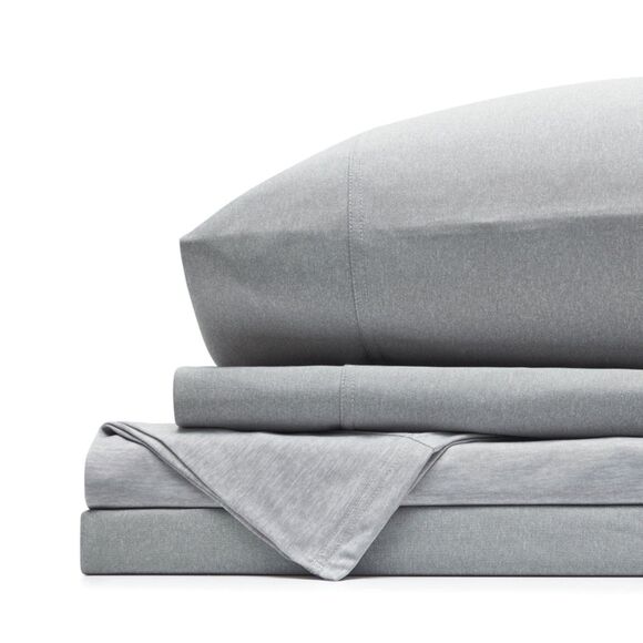 Brookstone Heathered Knit Moisture Wicking Twin Sheet Grey Set 3 Piece Set - Picture 1 of 4